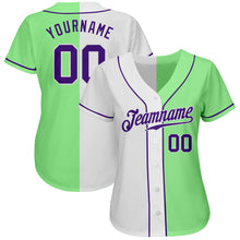 Load image into Gallery viewer, Custom Pea Green Purple-White Authentic Split Fashion Baseball Jersey