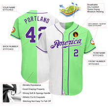 Load image into Gallery viewer, Custom Pea Green Purple-White Authentic Split Fashion Baseball Jersey