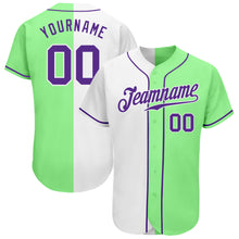 Load image into Gallery viewer, Custom Pea Green Purple-White Authentic Split Fashion Baseball Jersey