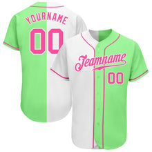 Load image into Gallery viewer, Custom Pea Green Pink-White Authentic Split Fashion Baseball Jersey