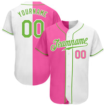Load image into Gallery viewer, Custom White Neon Green-Pink Authentic Split Fashion Baseball Jersey
