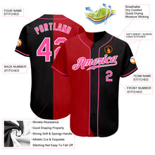 Load image into Gallery viewer, Custom Black Pink Red-White Authentic Split Fashion Baseball Jersey