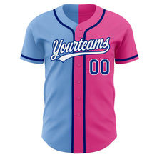 Load image into Gallery viewer, Custom Pink Royal-Light Blue Authentic Split Fashion Baseball Jersey