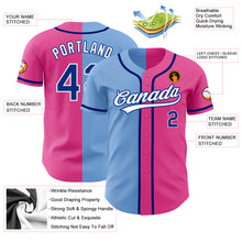 Load image into Gallery viewer, Custom Pink Royal-Light Blue Authentic Split Fashion Baseball Jersey