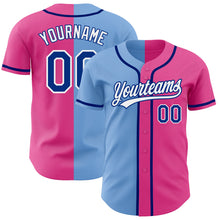 Load image into Gallery viewer, Custom Pink Royal-Light Blue Authentic Split Fashion Baseball Jersey
