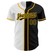Load image into Gallery viewer, Custom Black Black White-Gold Authentic Split Fashion Baseball Jersey