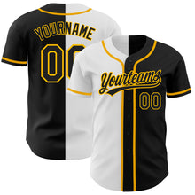 Load image into Gallery viewer, Custom Black Black White-Gold Authentic Split Fashion Baseball Jersey