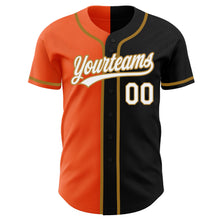 Load image into Gallery viewer, Custom Black White Orange-Old Gold Authentic Split Fashion Baseball Jersey