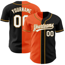 Load image into Gallery viewer, Custom Black White Orange-Old Gold Authentic Split Fashion Baseball Jersey