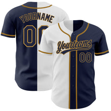 Load image into Gallery viewer, Custom Navy Navy White-Old Gold Authentic Split Fashion Baseball Jersey
