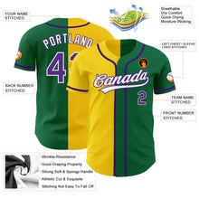 Load image into Gallery viewer, Custom Kelly Green Purple-Yellow Authentic Split Fashion Baseball Jersey