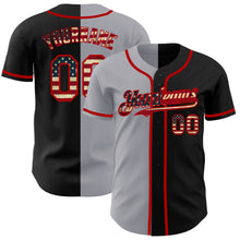 Load image into Gallery viewer, Custom Black Vintage USA Flag Gray-Red Authentic Split Fashion Baseball Jersey