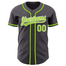 Load image into Gallery viewer, Custom Steel Gray Neon Green-White Authentic Baseball Jersey