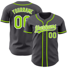 Load image into Gallery viewer, Custom Steel Gray Neon Green-White Authentic Baseball Jersey