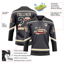 Load image into Gallery viewer, Custom Steel Gray Vintage USA Flag Cream-Black Hockey Lace Neck Jersey
