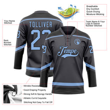 Load image into Gallery viewer, Custom Steel Gray Light Blue-Black Hockey Lace Neck Jersey