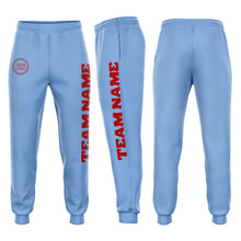 Load image into Gallery viewer, Custom Light Blue Red Fleece Jogger Sweatpants