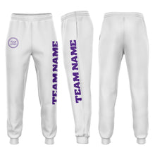 Load image into Gallery viewer, Custom White Purple Fleece Jogger Sweatpants