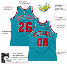 Load image into Gallery viewer, Custom Teal Red-Black Authentic Throwback Basketball Jersey