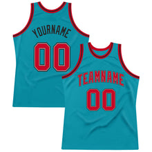Load image into Gallery viewer, Custom Teal Red-Black Authentic Throwback Basketball Jersey