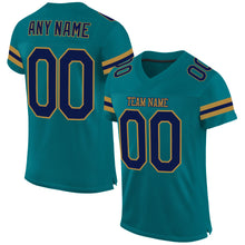 Load image into Gallery viewer, Custom Teal Navy-Old Gold Mesh Authentic Football Jersey