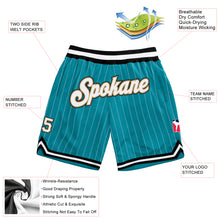 Load image into Gallery viewer, Custom Teal White Pinstripe White-Old Gold Authentic Basketball Shorts
