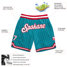 Load image into Gallery viewer, Custom Teal White Pinstripe White-Red Authentic Basketball Shorts