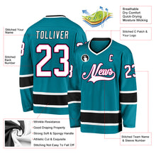 Load image into Gallery viewer, Custom Teal White-Black Hockey Jersey