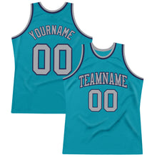 Load image into Gallery viewer, Custom Teal Gray-Navy Authentic Throwback Basketball Jersey