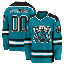 Load image into Gallery viewer, Custom Teal Black-White Hockey Jersey