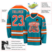 Load image into Gallery viewer, Custom Teal Orange-White Hockey Jersey