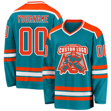 Load image into Gallery viewer, Custom Teal Orange-White Hockey Jersey