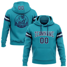 Load image into Gallery viewer, Custom Stitched Teal Navy-White Football Pullover Sweatshirt Hoodie