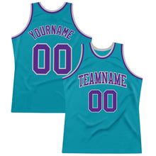Load image into Gallery viewer, Custom Teal Purple-Gray Authentic Throwback Basketball Jersey