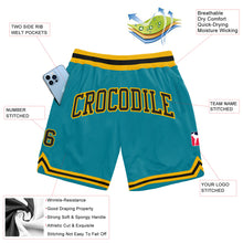 Load image into Gallery viewer, Custom Teal Black-Gold Authentic Throwback Basketball Shorts