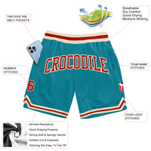 Load image into Gallery viewer, Custom Teal Red-Cream Authentic Throwback Basketball Shorts