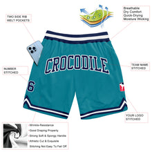 Load image into Gallery viewer, Custom Teal Navy-White Authentic Throwback Basketball Shorts