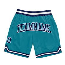 Load image into Gallery viewer, Custom Teal Navy-White Authentic Throwback Basketball Shorts