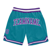 Load image into Gallery viewer, Custom Teal Purple-White Authentic Throwback Basketball Shorts