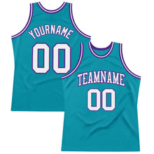 Load image into Gallery viewer, Custom Teal White-Purple Authentic Throwback Basketball Jersey