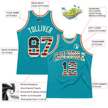 Load image into Gallery viewer, Custom Teal Vintage USA Flag-Cream Authentic Throwback Basketball Jersey