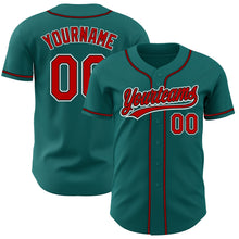 Load image into Gallery viewer, Custom Teal Red-Black Authentic Baseball Jersey