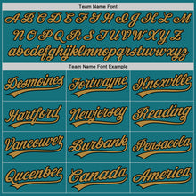 Load image into Gallery viewer, Custom Teal Black-Old Gold Authentic Baseball Jersey