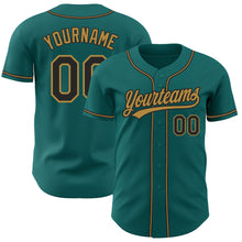 Load image into Gallery viewer, Custom Teal Black-Old Gold Authentic Baseball Jersey