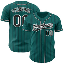 Load image into Gallery viewer, Custom Teal Black Pinstripe Black-White Authentic Baseball Jersey