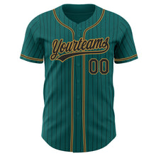Load image into Gallery viewer, Custom Teal Black Pinstripe Black-Old Gold Authentic Baseball Jersey