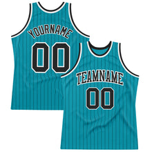 Load image into Gallery viewer, Custom Teal Black Pinstripe Black-White Authentic Basketball Jersey