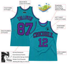 Load image into Gallery viewer, Custom Teal Black Pinstripe Purple Authentic Basketball Jersey