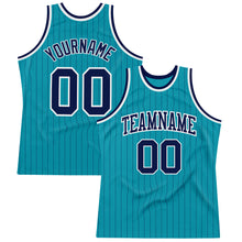 Load image into Gallery viewer, Custom Teal Navy Pinstripe Navy-White Authentic Basketball Jersey