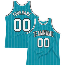 Load image into Gallery viewer, Custom Teal White Pinstripe White-Black Authentic Basketball Jersey